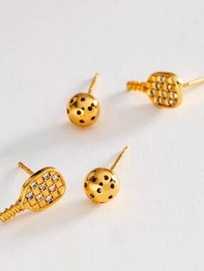 Anthropologie Gold Color Pickleball Icons Stud Earrings. NWT